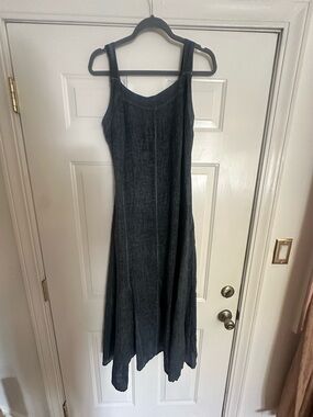 Sleeveless gray Linen Blend Midi Dress
